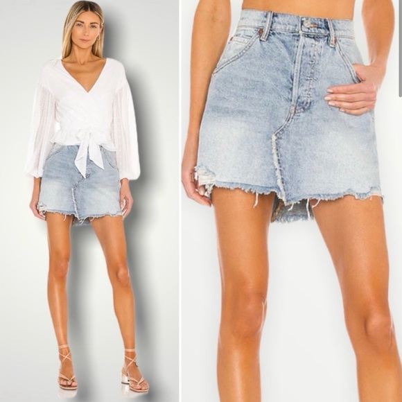 WE THE FREE Brea Cut Off Denim Mini Skirt Mile High Blue - Picture 1 of 7